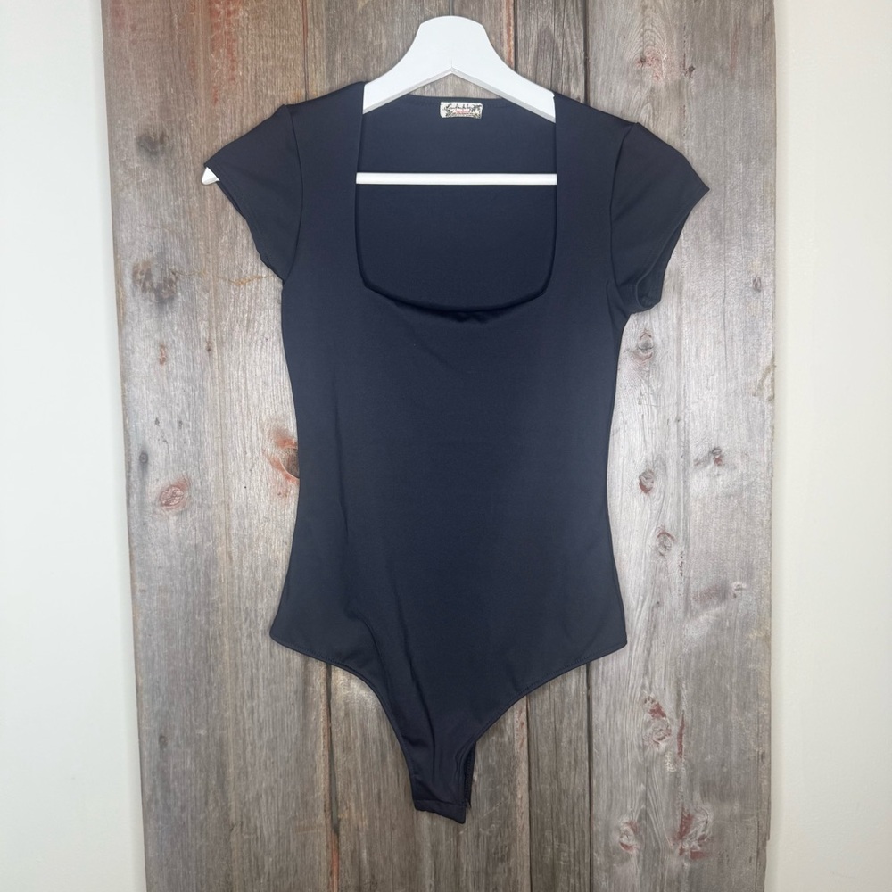Free People Square Eyes Bodysuit in Black Short Sleeve Square Neck XS - Picture 3 of 11